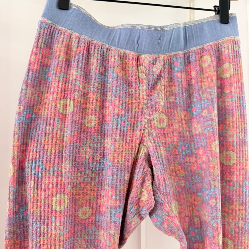 Natural Life Pink Blue Floral Thermal Waffle Knit Lounge Pants Joggers Womens M - Picture 2 of 4